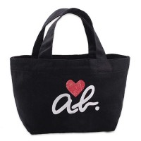 Vendor Customize Painting Heart Black Mini Tote Cotton Canvas Makeup Shopping Carrier Office Lunch Bag