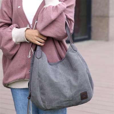 Custom women hot sale small canvas casual tote hobo bag compartment handbag