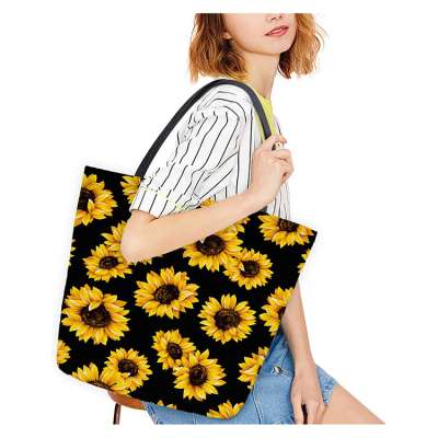 Whole sale custom logo sunflower cloth canvas large product packaging cosmetic travel beauty bag shoulder