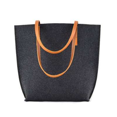 Multifunctional long  shoulder handled felt bag leather strap tote shopper organizer bag