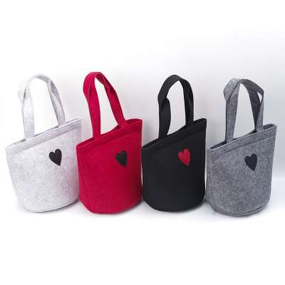 Wholesale Gray Custom Logo Cute Original Women Round Bottom Lunch Storage Shopping Felt Tote Pouch Bag With Button