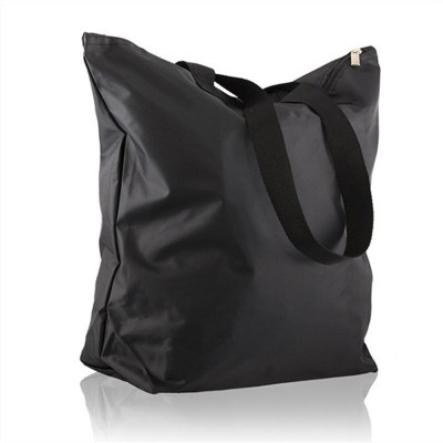 Eco Friendly Reusable Plain Wash Foldable Black Zipper Packaging Book Travel Summer Beach Shopping Tote Nylon Bag